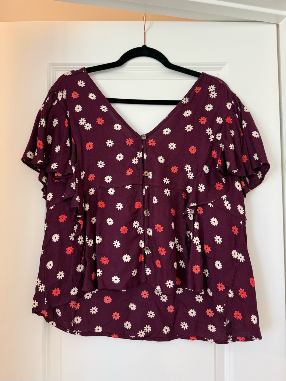 O'Neill Plum Floral Button-Front Peplum Top